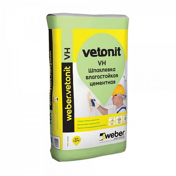 Шпаклевка финишная цементная влагостойкая weber.vetonit VH белая 20 кг